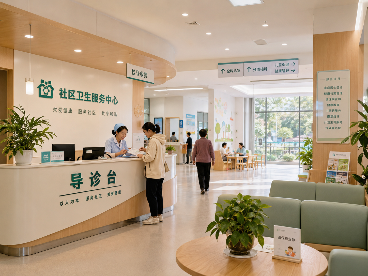 明亮温馨的社区卫生服务中心导诊大厅